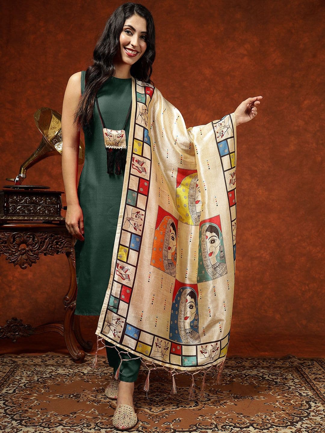 KALINI Printed Straight Kurta & Trousers With Dupatta - view 1