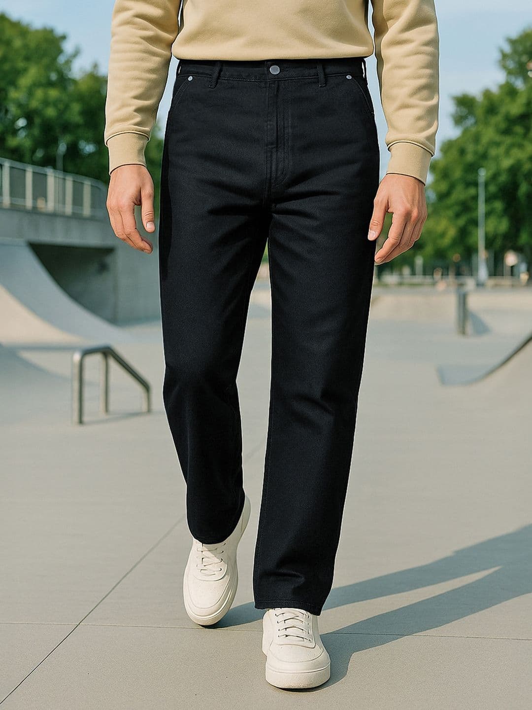 Bewakoof Men's Black Straight Fit Mid-Rise Jeans - view 1