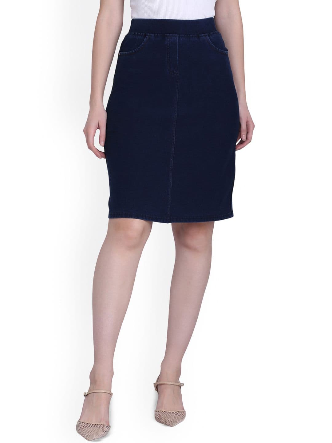SPIFFY Denim Straight Knee Length Skirt - view 1