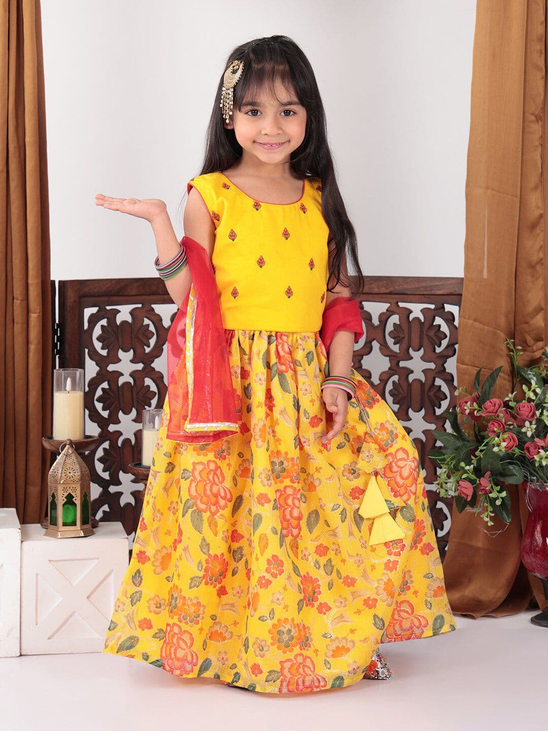 Here&Now X Kinder Kids Girls Embroidered Ready to Wear Lehenga & Blouse With Dupatta - view 1