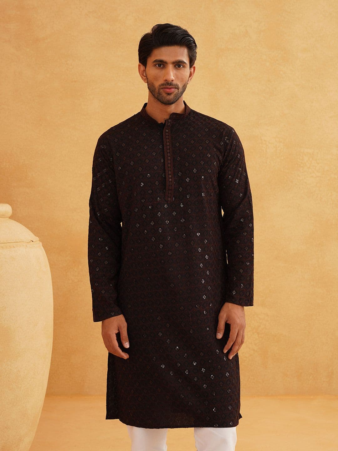 SOJANYA Geometric Embroidered Sequinned Pure Cotton Straight Kurta - view 1