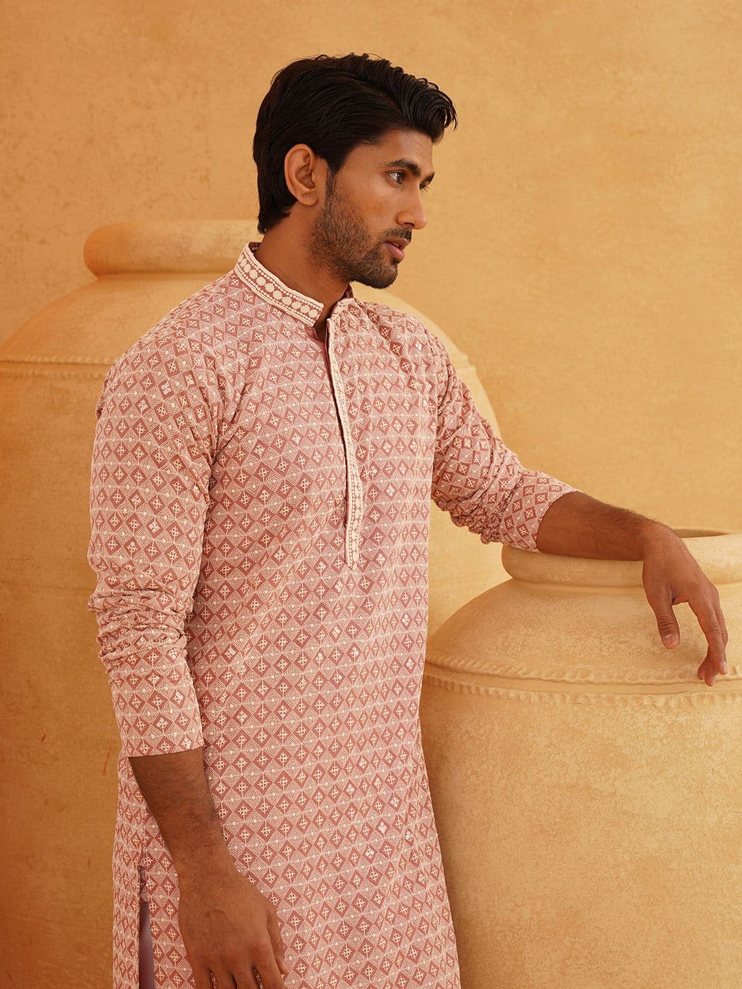 SOJANYA Geometric Embroidered Mandarin Collar Straight Pure Cotton Kurta - view 1