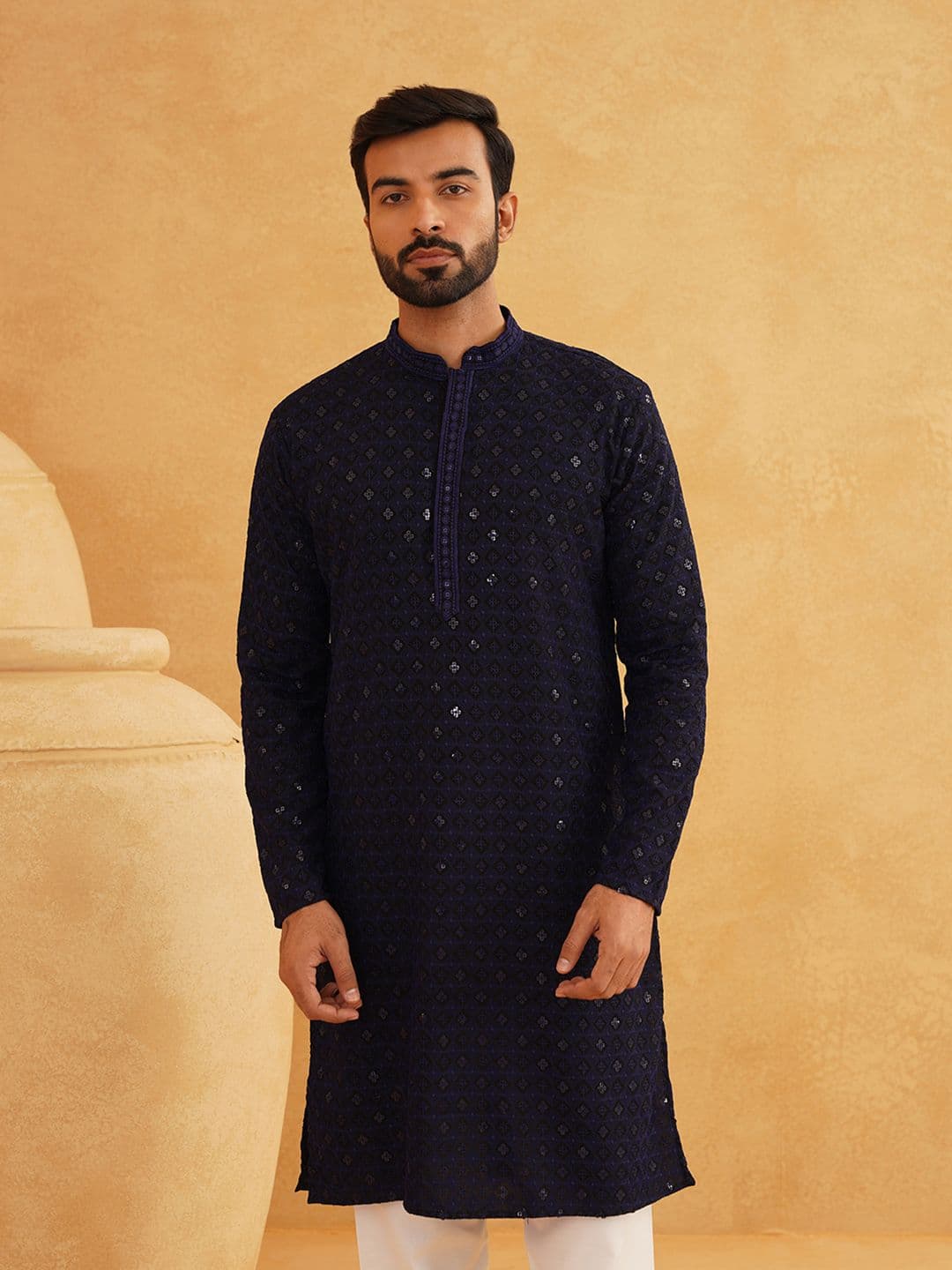 SOJANYA Geometric Embroidered Sequinned Pure Cotton Straight Kurta - view 1