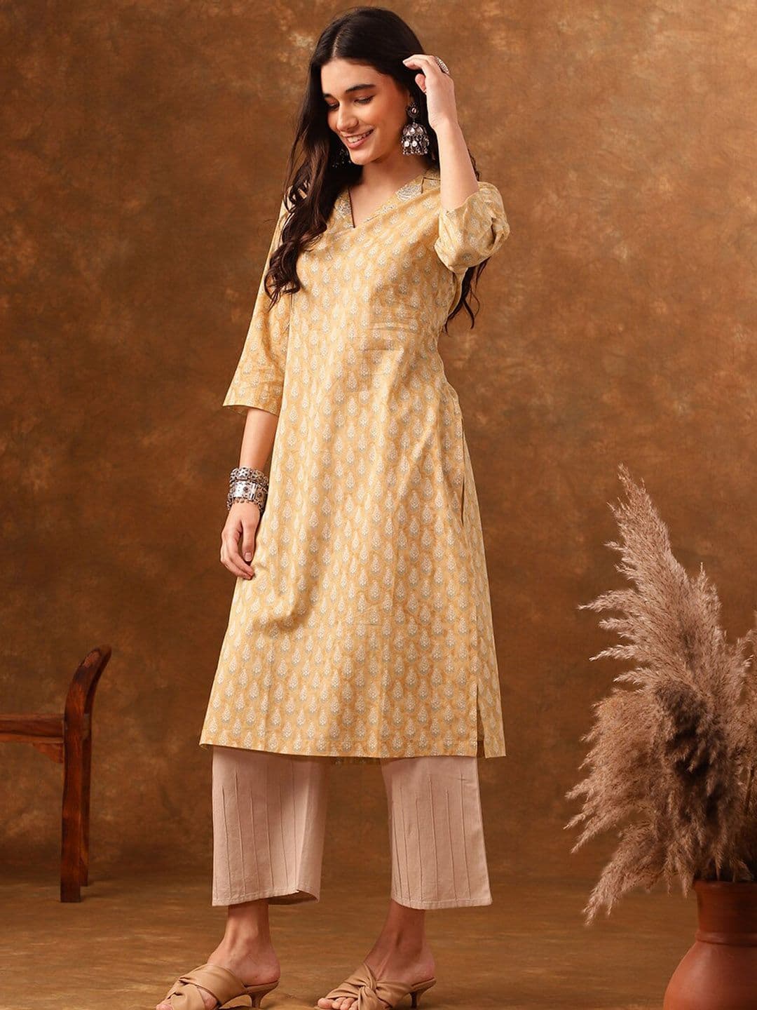 Anouk X fwd Ethnic Motifs Printed Pure Cotton Straight Kurta - view 1