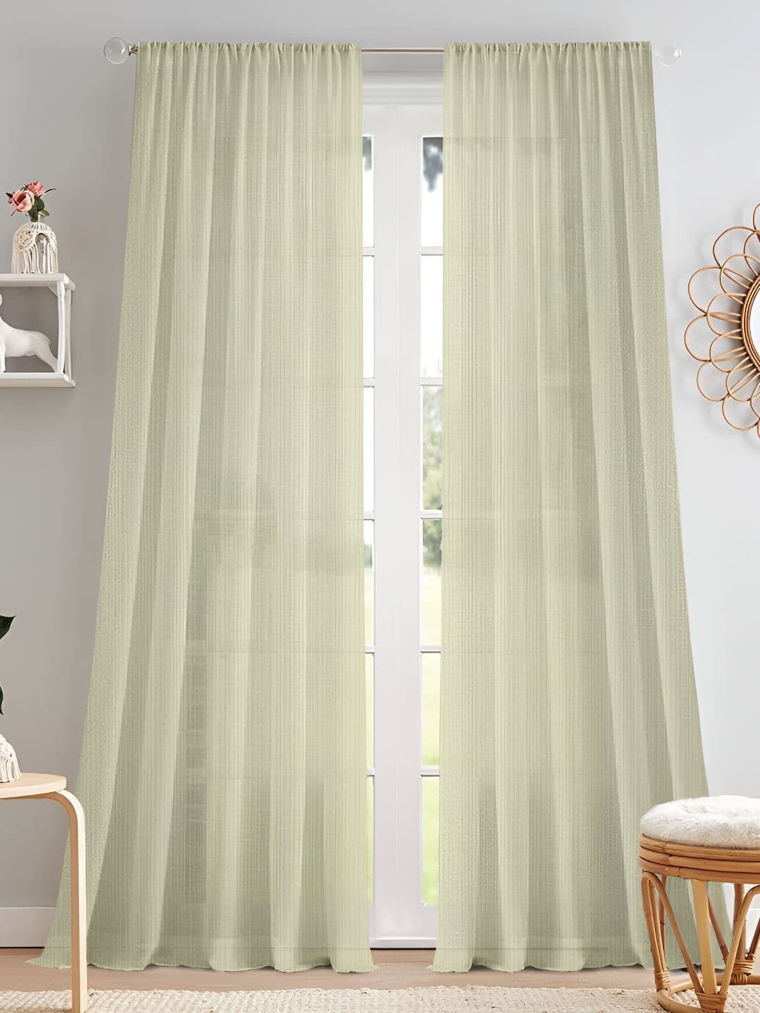 Cortina Cream-Coloured 2 Pieces Sheer Long Door Curtain - view 1