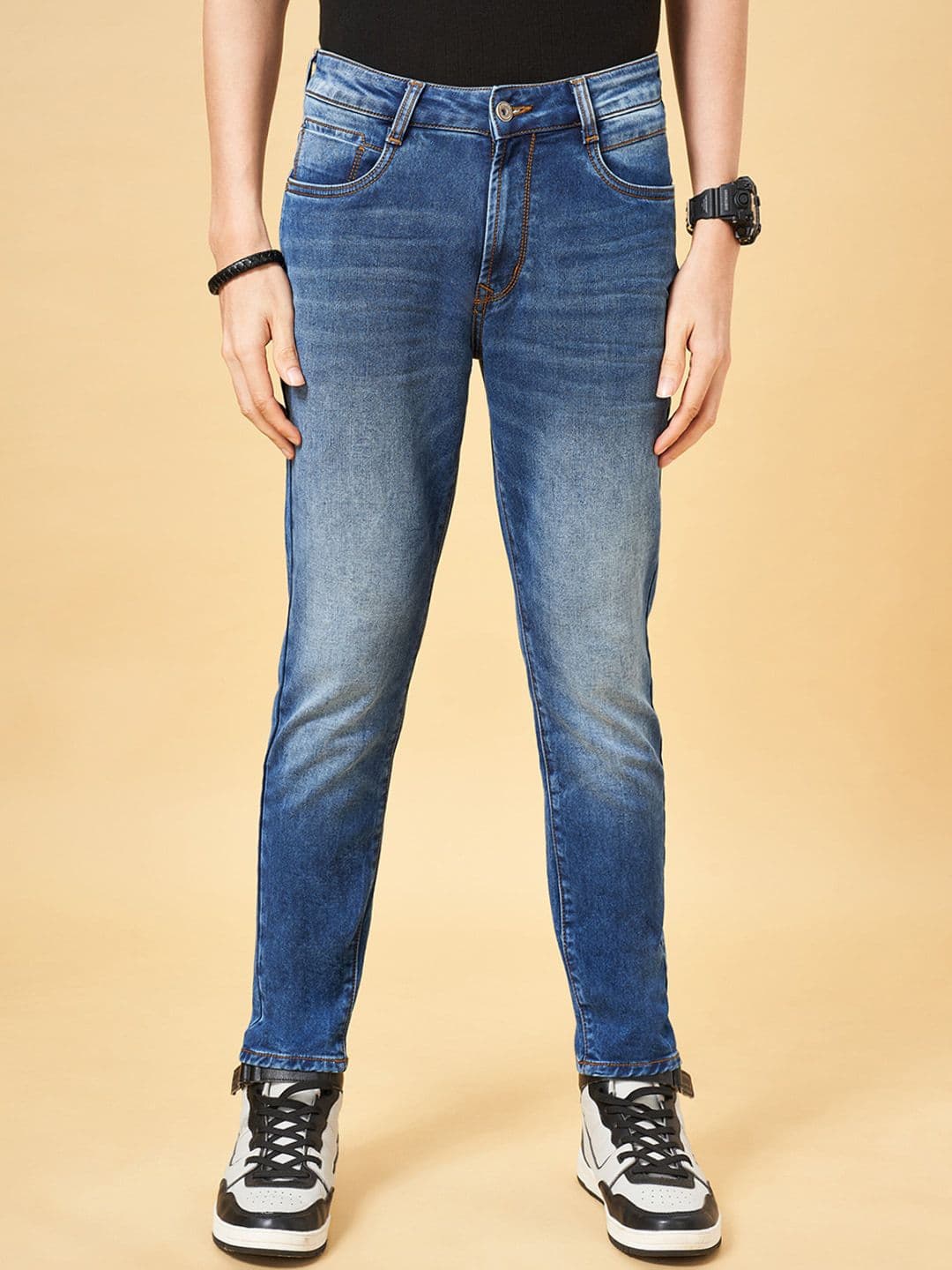 SF JEANS by Pantaloons Men Slim Fit Heavy Fade Stretchable Jeans - view 1