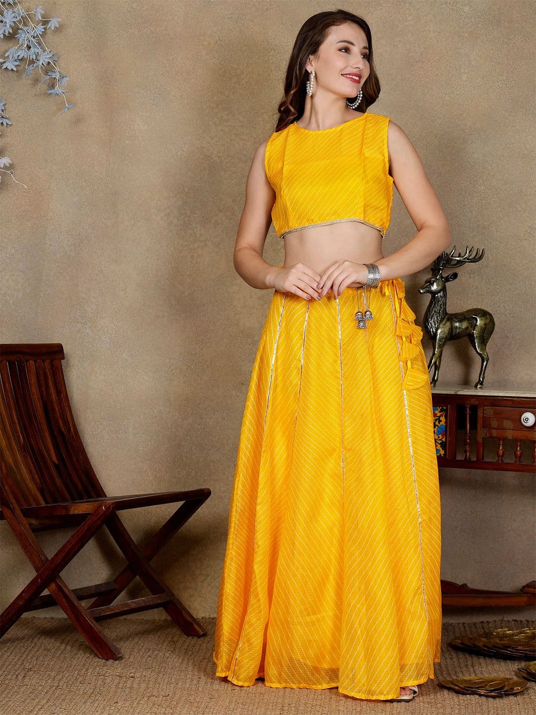 NEUDIS Striped Round Neck Ready to Wear Lehenga & Blouse With Dupatta - view 1