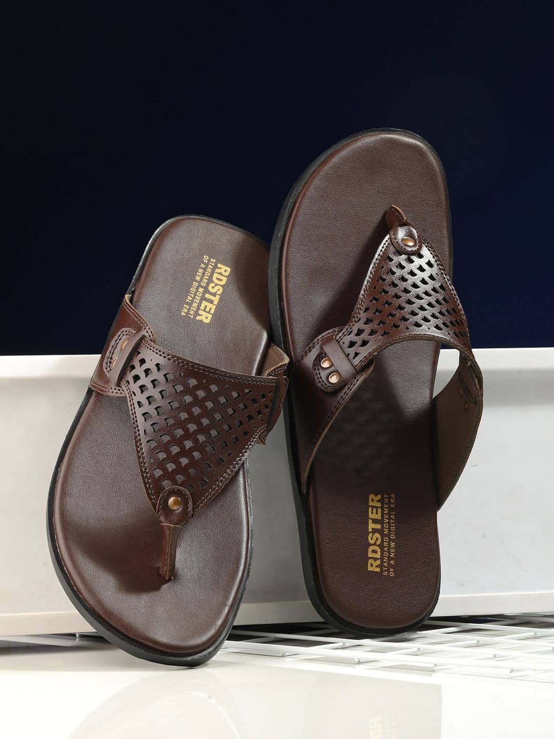 The Roadster Lifestyle Co. Men Brown Textured Slip-On Comfort Sandals - view 1