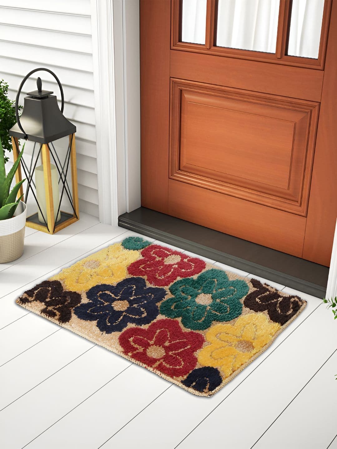 FABINALIV Beige & Yellow Floral Anti-Skid Doormat - view 1