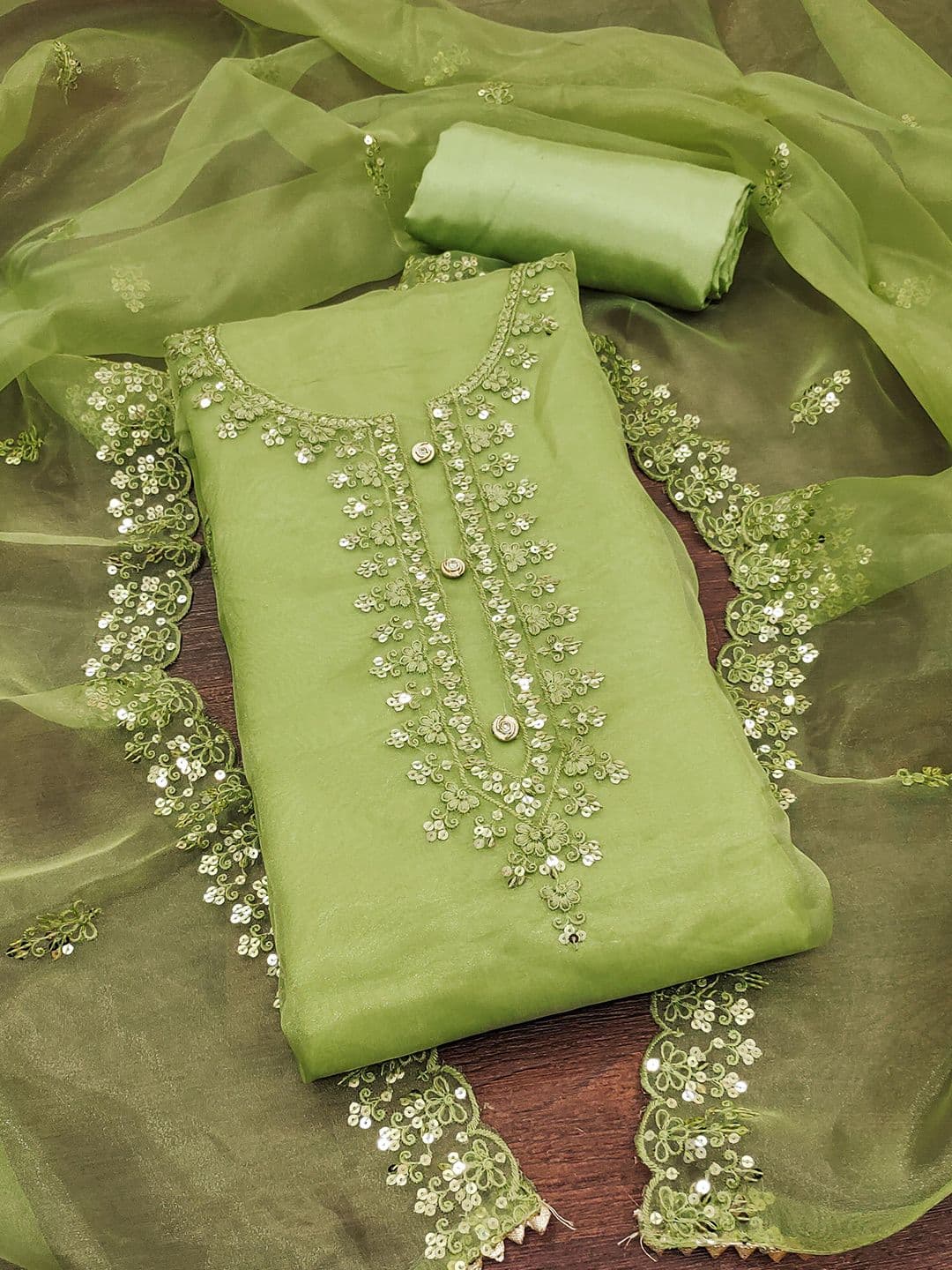 KALINI Embroidered Organza Unstitched Dress Material - view 1