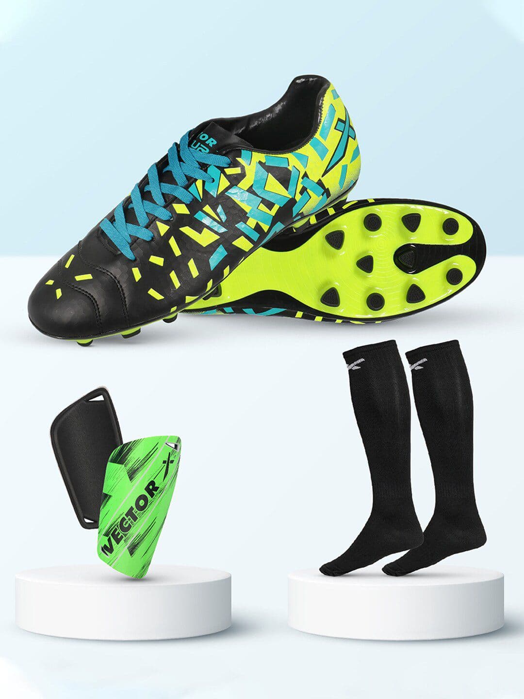 VECTOR X Unisex Acura Shoes with Pair of Shin Guard & Stockings Football Soccer Kit - view 1