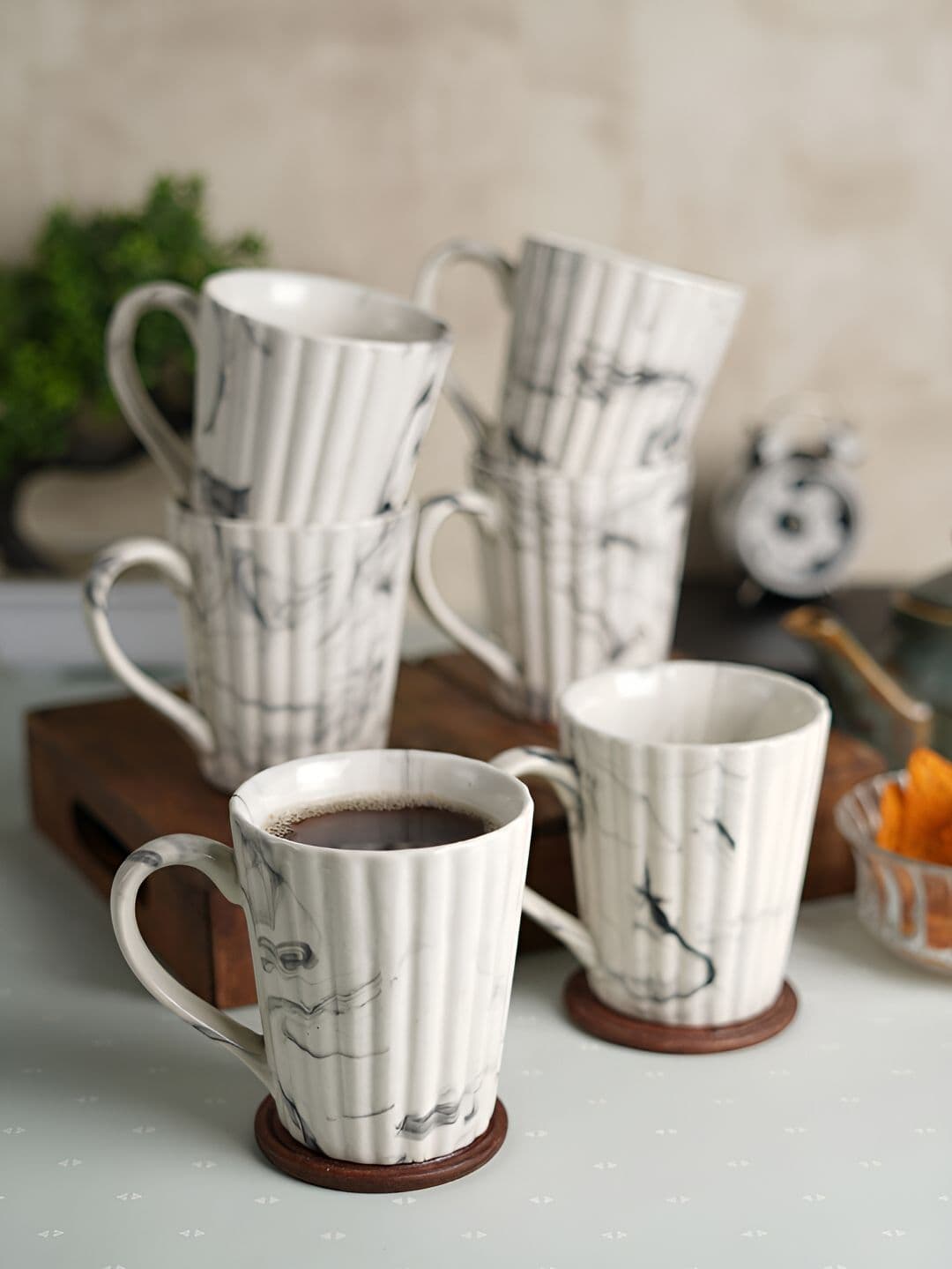 CDI White Striped Ceramic Microwave Safe 6 Piece Mugs-350ml - view 1