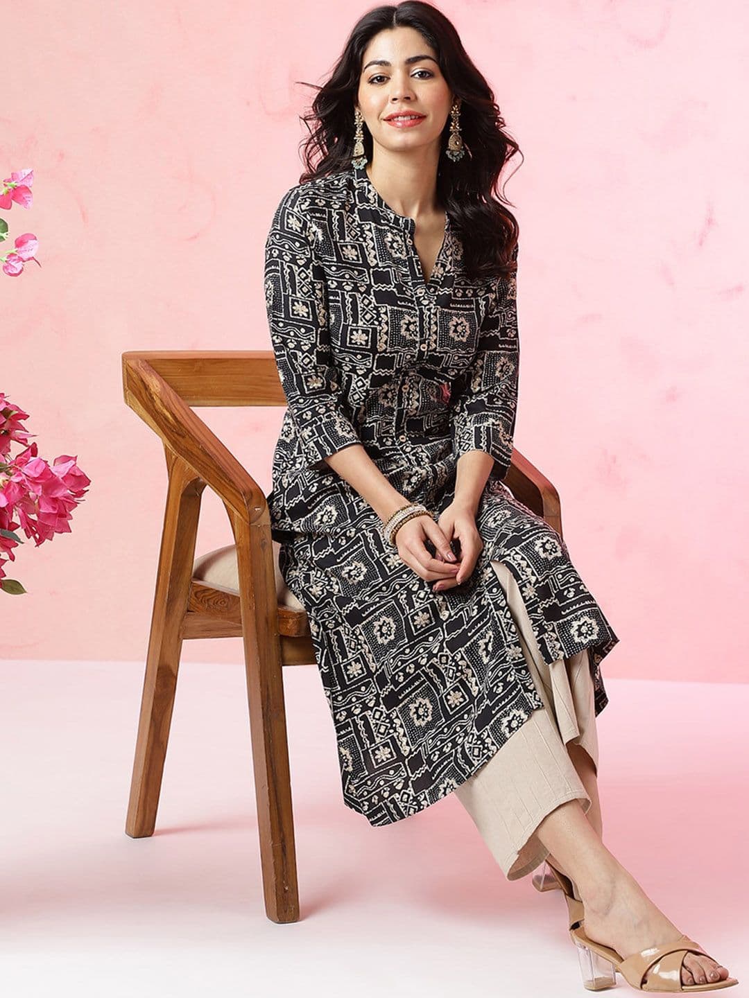 Anouk X fwd Abstract Printed Mandarin Collar Kurta - view 1
