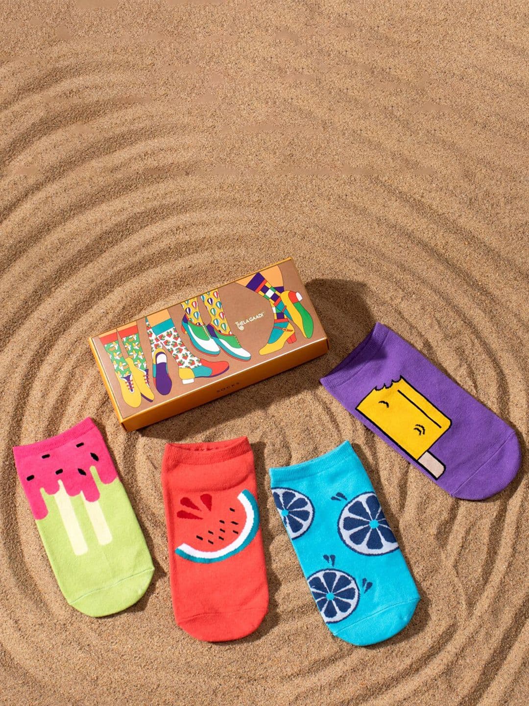 Thela Gaadi Unisex Pack Of 4 Summer Vibes Patterned Low-Cut Ankle-Length Socks - view 1