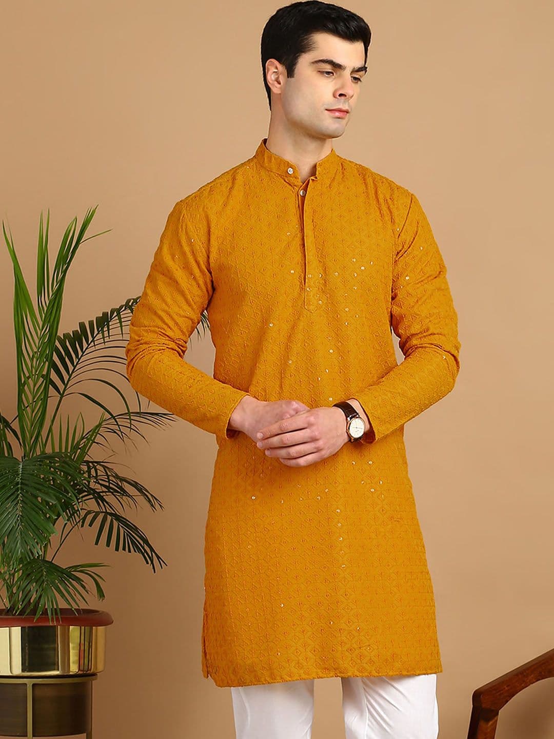 FUBAR Geometric Embroidered Sequinned Kurta - view 1
