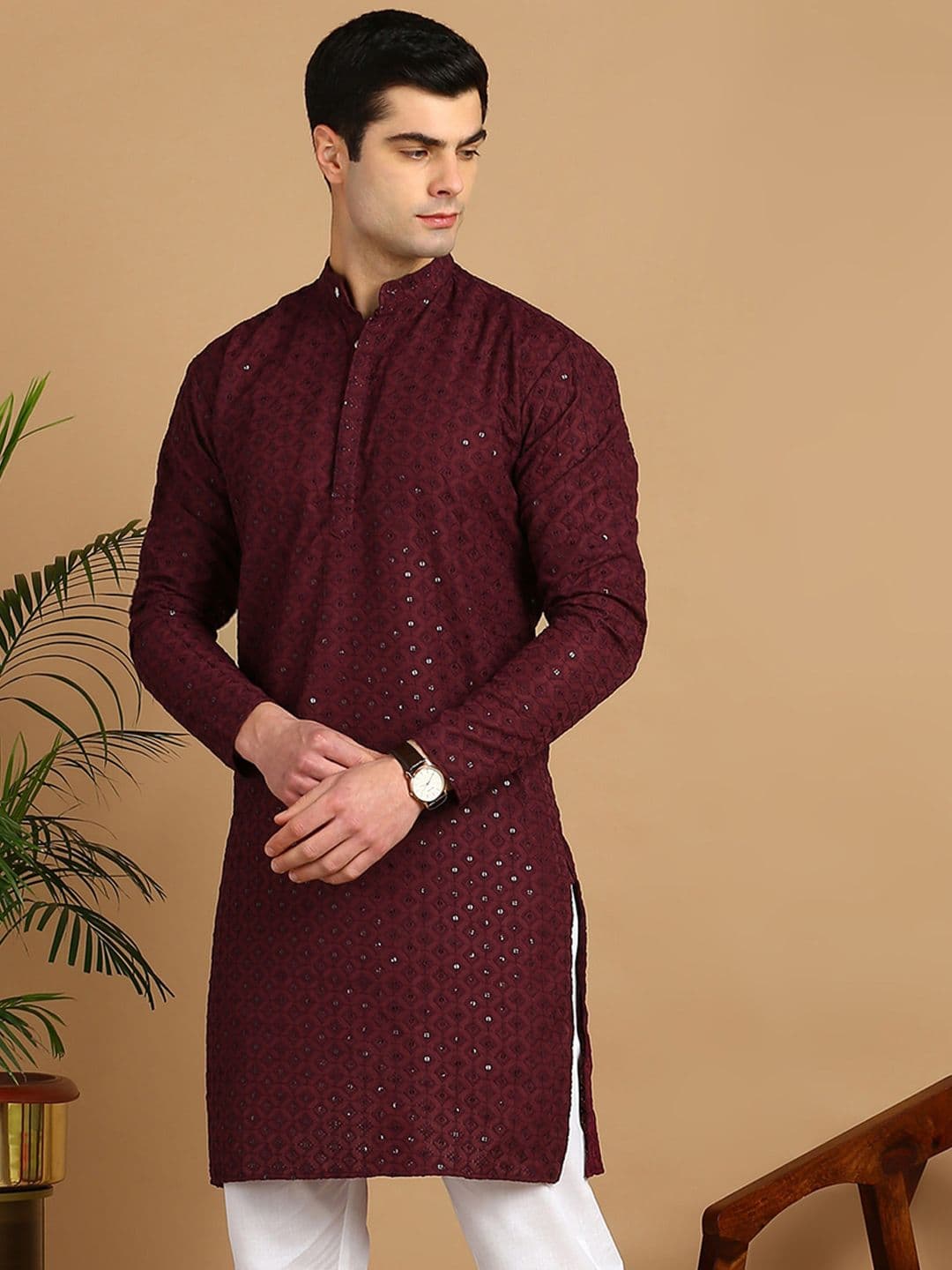 FUBAR Men Geometric Thread Work Kurta - view 1