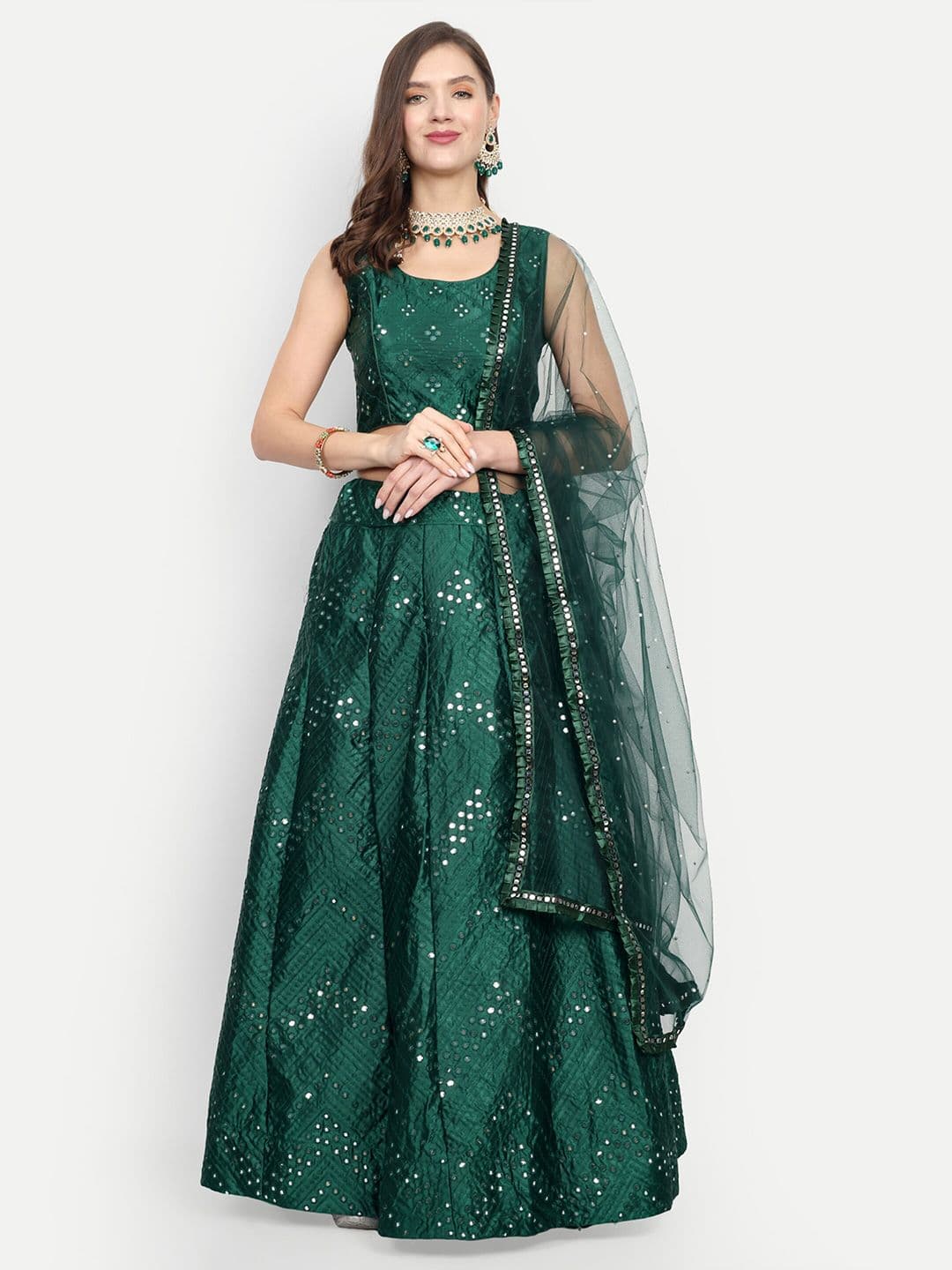 Cute fellow Embroidered Sequinned Semi-Stitched Lehenga & Unstitched Blouse With Dupatta - view 1
