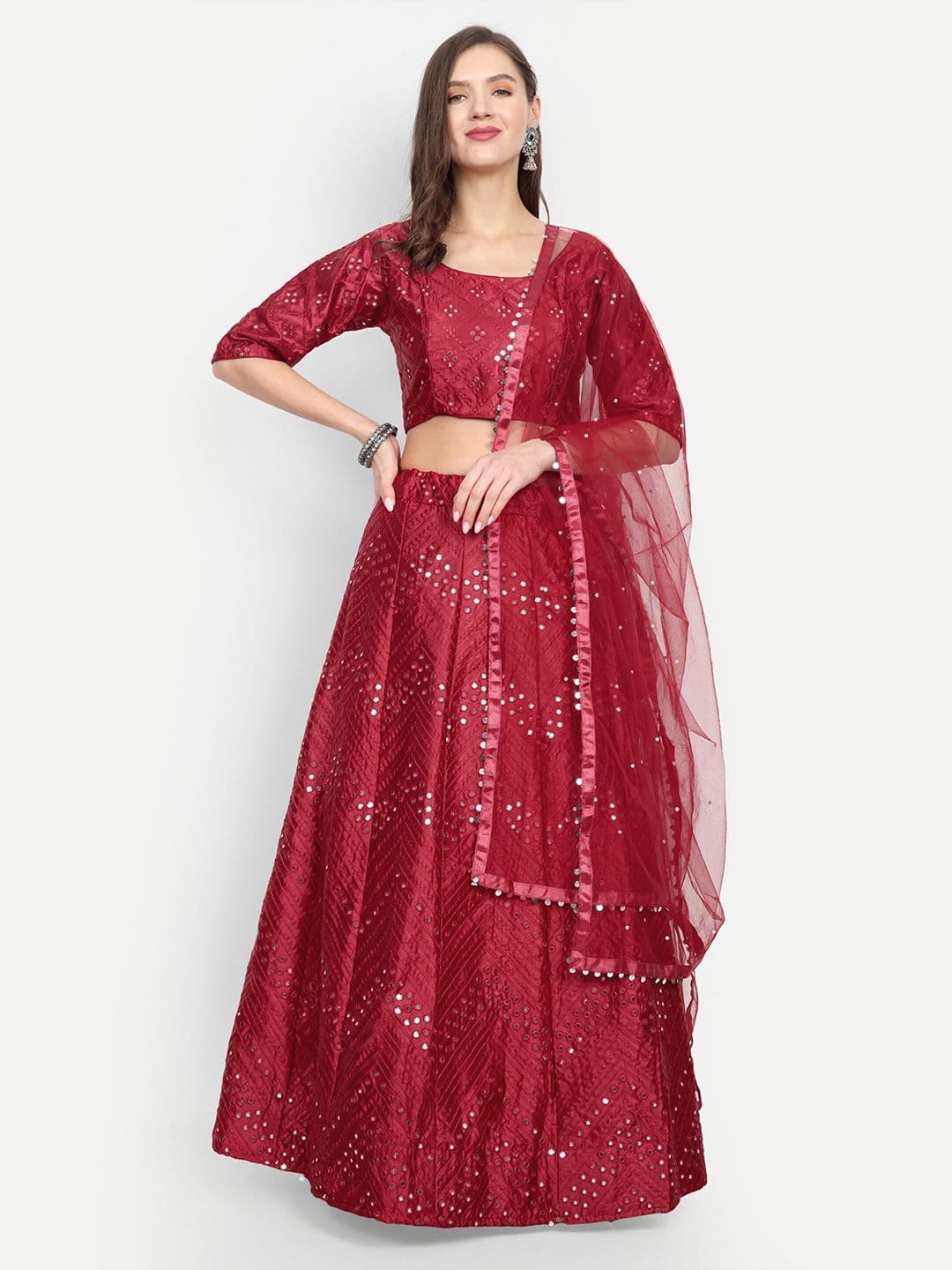 Cute fellow Embroidered Sequinned Semi-Stitched Lehenga & Unstitched Blouse With Dupatta - view 1