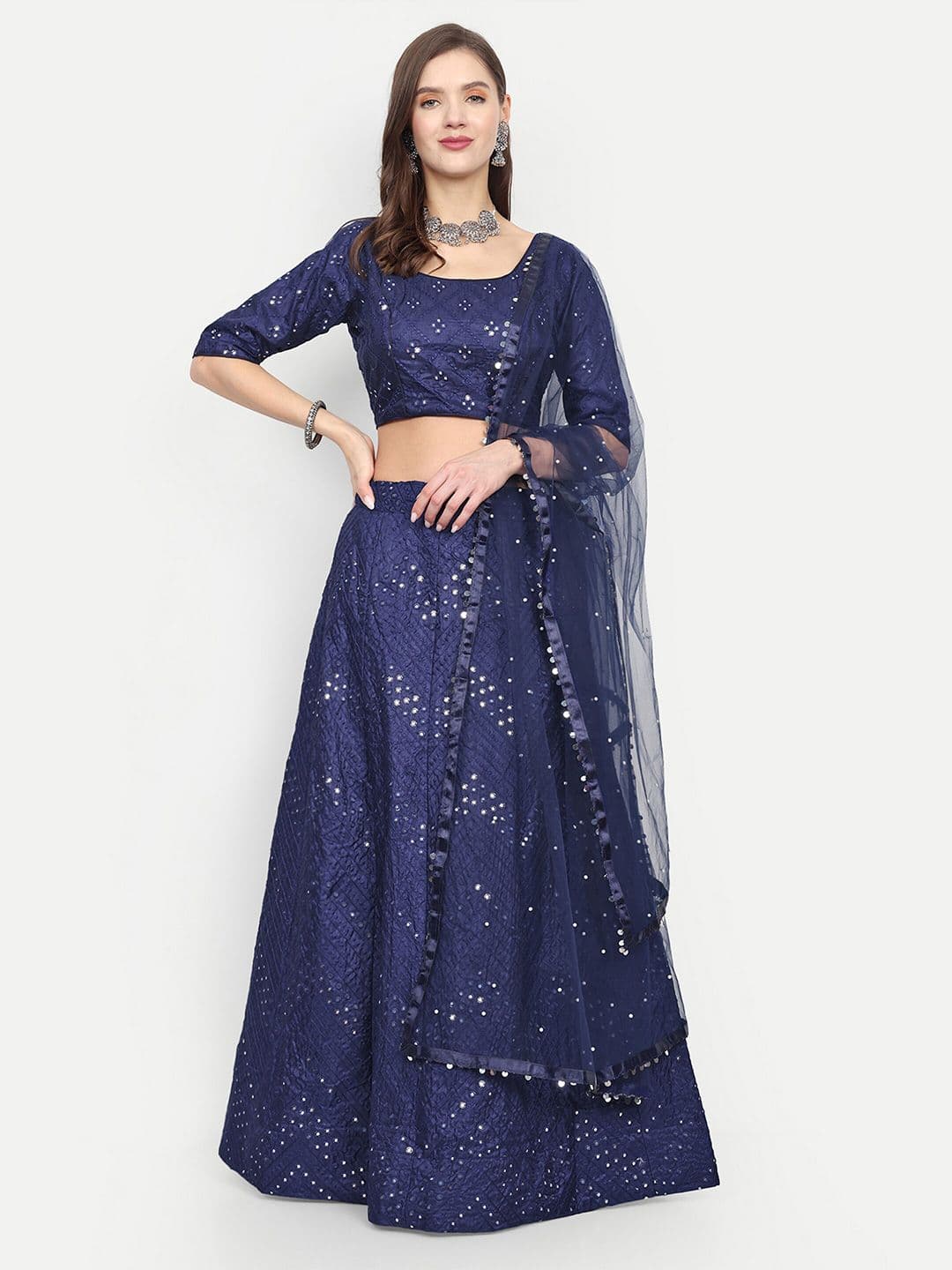 Cute fellow Embroidered Sequinned Semi-Stitched Lehenga & Unstitched Blouse With Dupatta - view 1