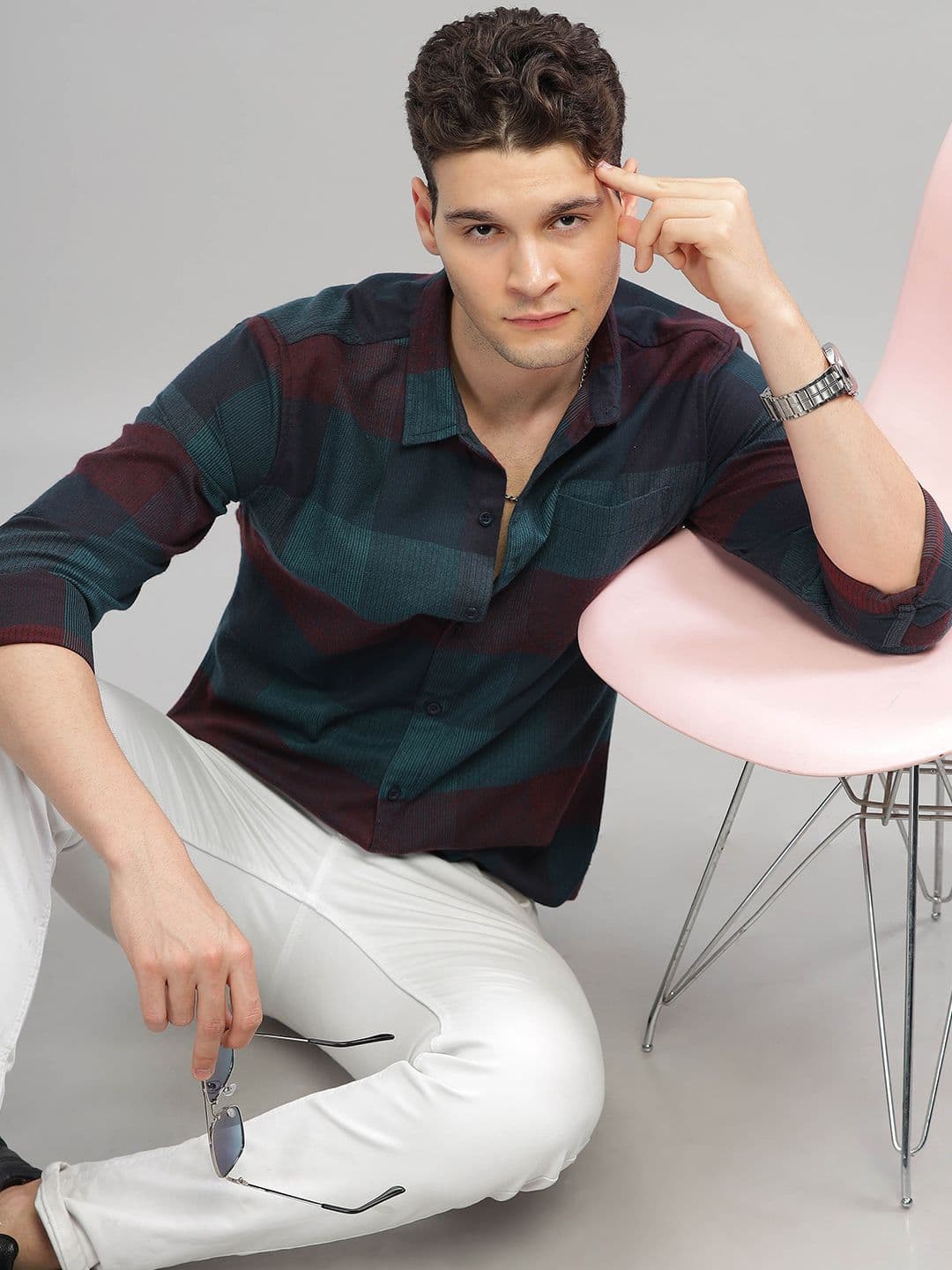 HERE&NOW Slim Fit Buffalo Checks Spread Collar Long Sleeves Casual Shirt - view 1