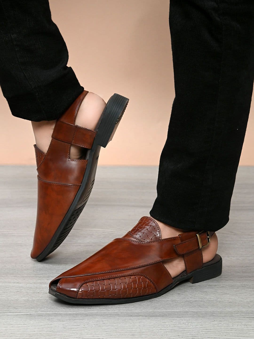 House of Pataudi Men Textured Shoe-Style Sandals - view 1