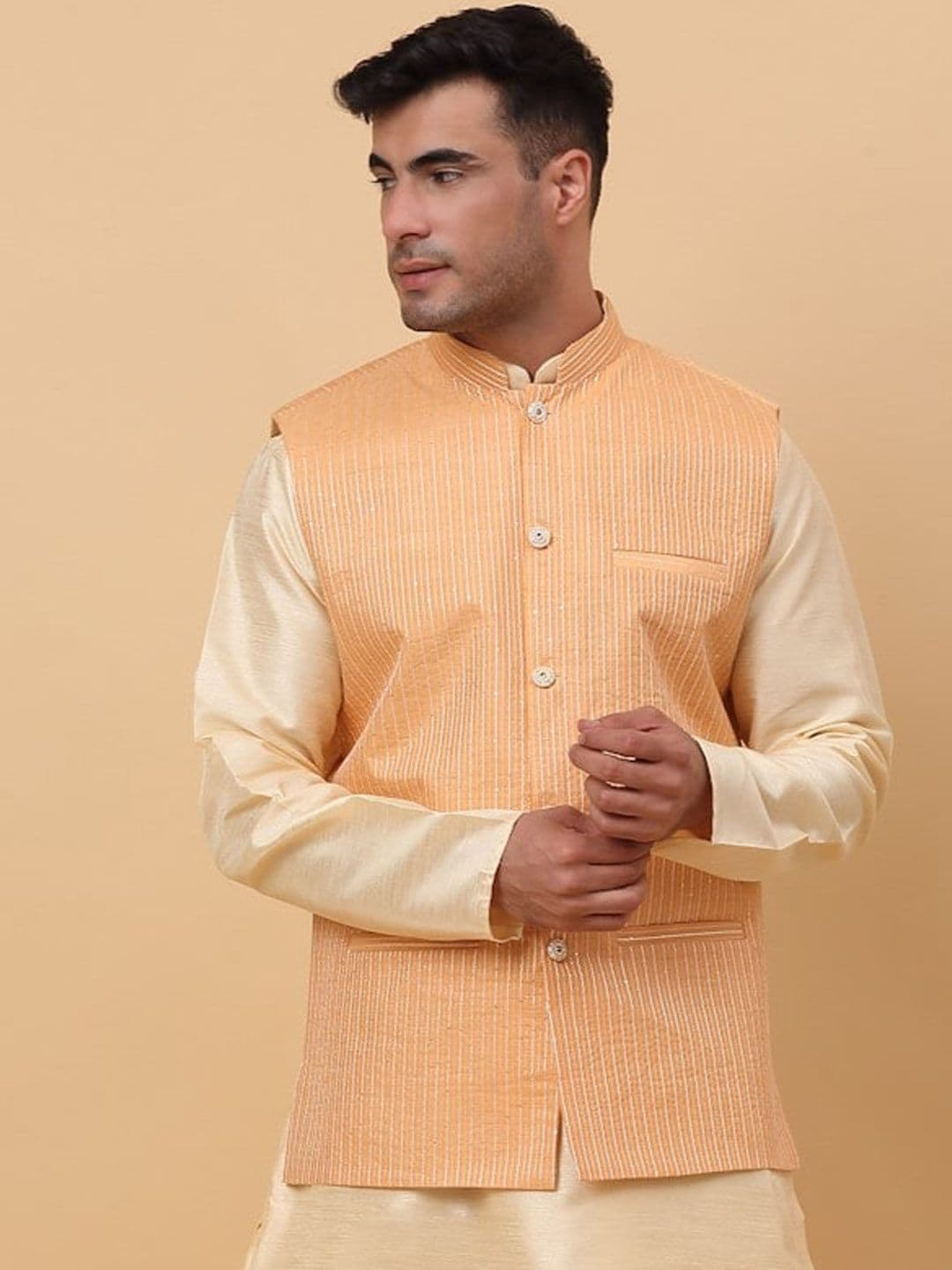 KRAFT INDIA Striped Woven Nehru Jacket - view 1
