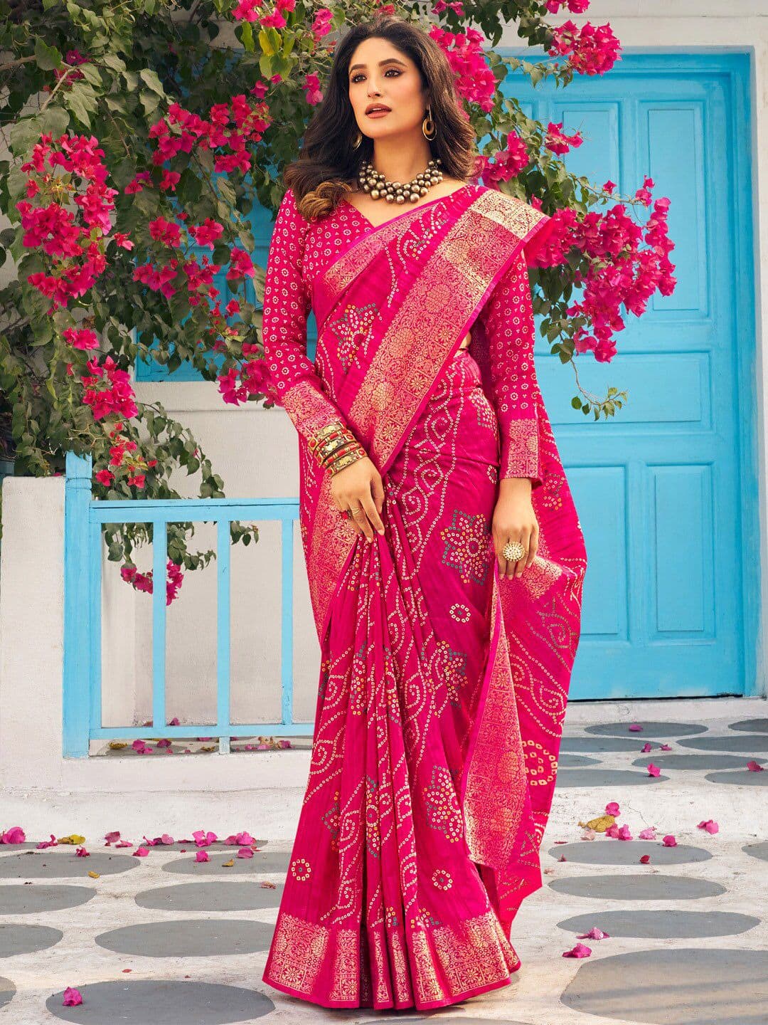 Mitera Bandhani Printed Zari Sungudi Saree - view 1