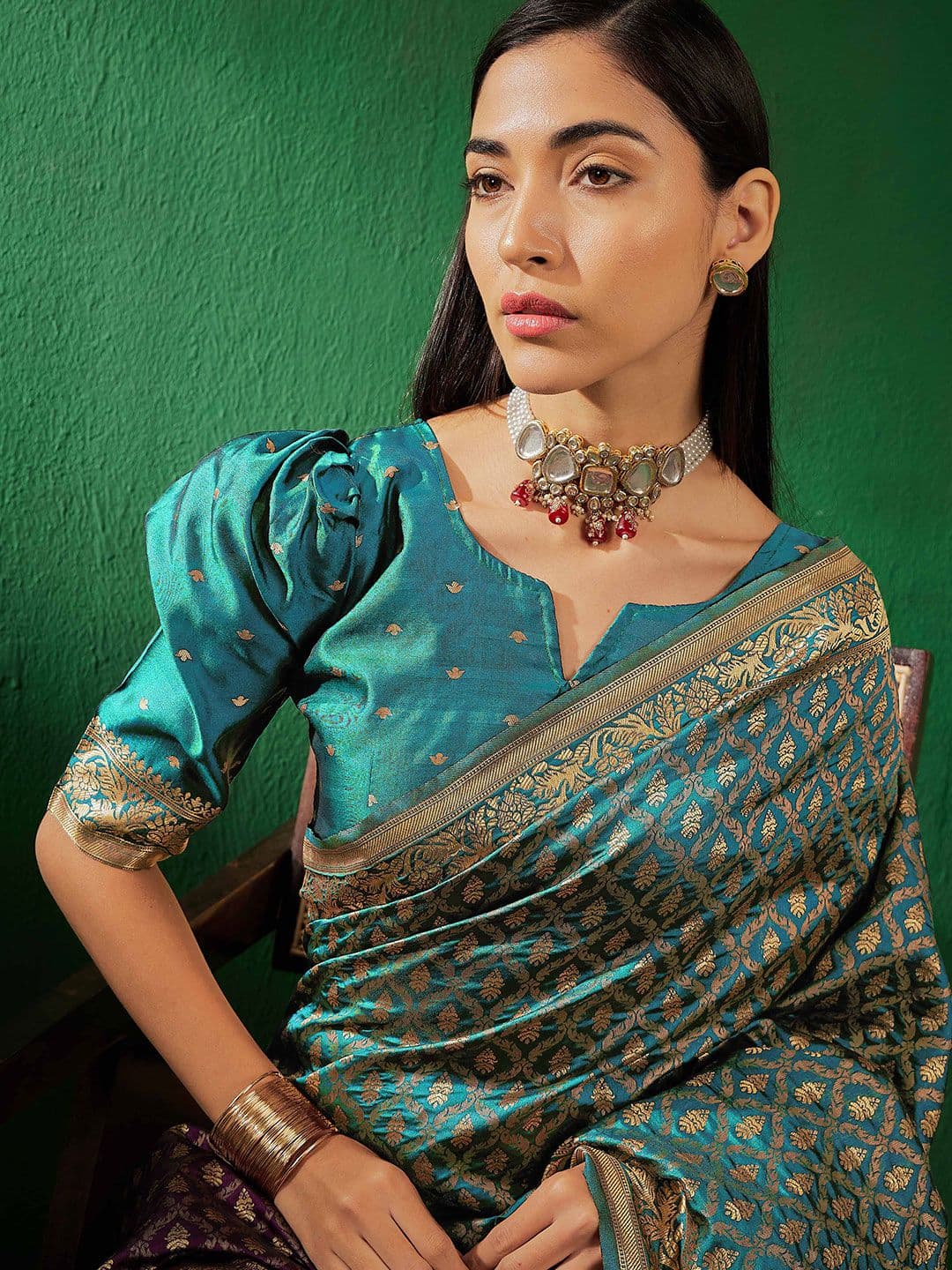 Sangria Ethnic Motifs Woven Design Banarasi Silk Saree - view 1