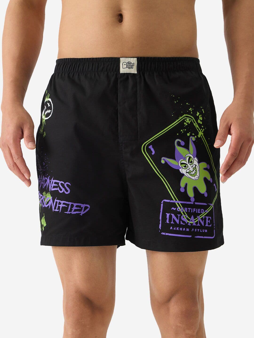 The Souled Store Men Black Joker Printed Pure Cotton Lounge Shorts - view 1