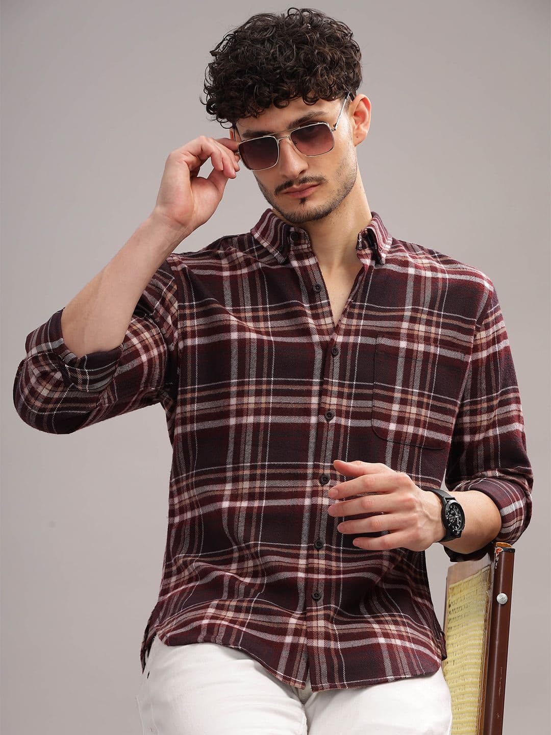 HERE&NOW Tartan Checks Cotton Flannel Casual Shirt - view 1