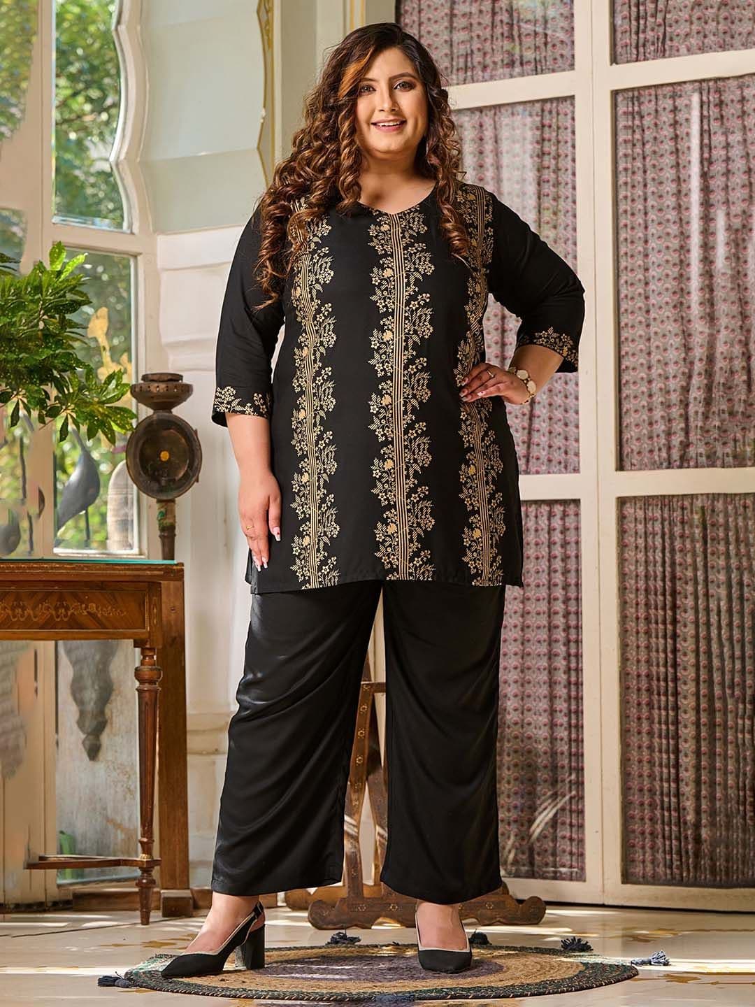 PrettyPlus by Desinoor.com Black Printed Tunic with Palazzos Co-Ord Set - view 1