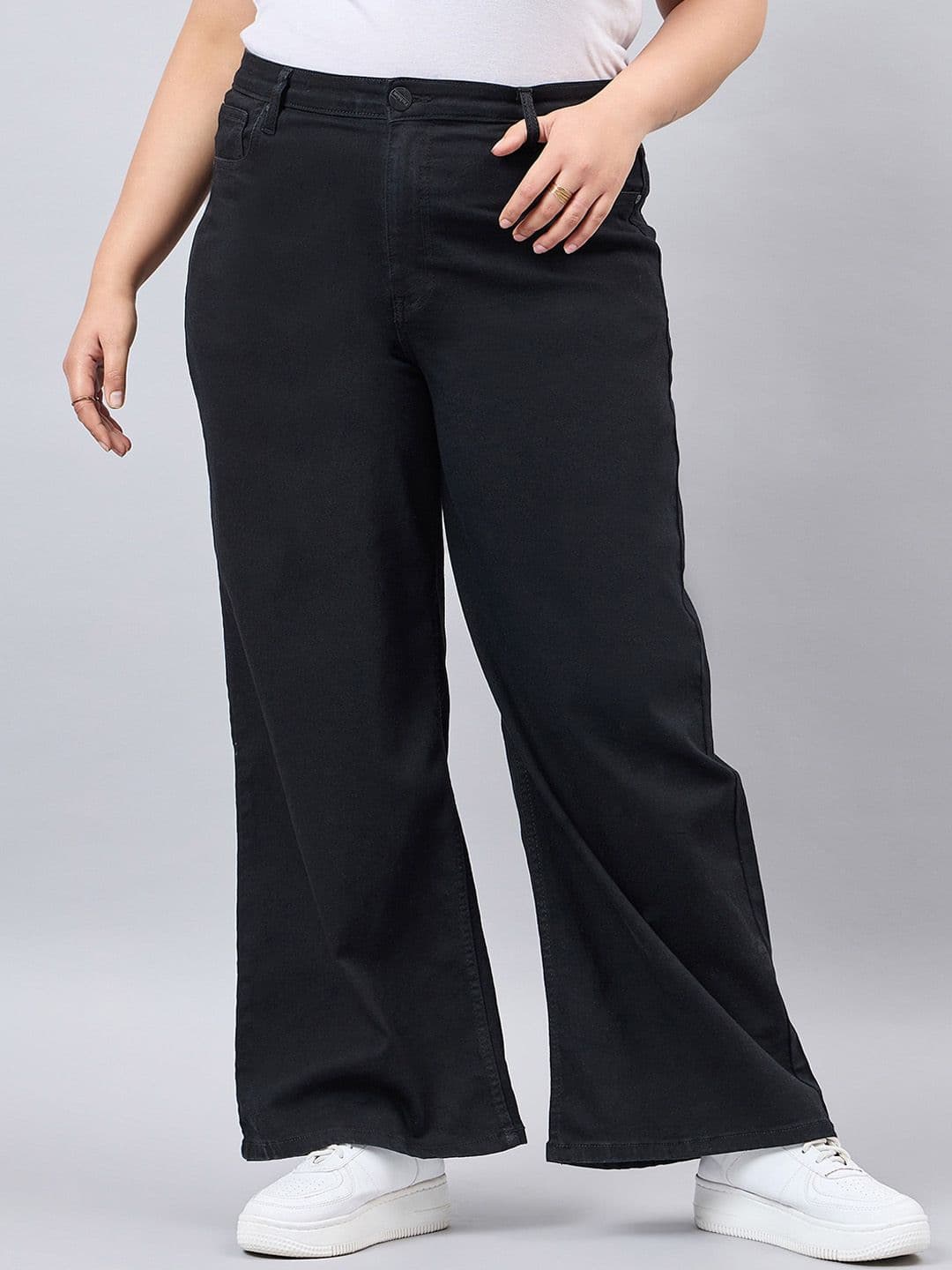 Style Quotient Women Plus Size Black Wide Leg High Rise Stretchable Denim Jeans - view 1