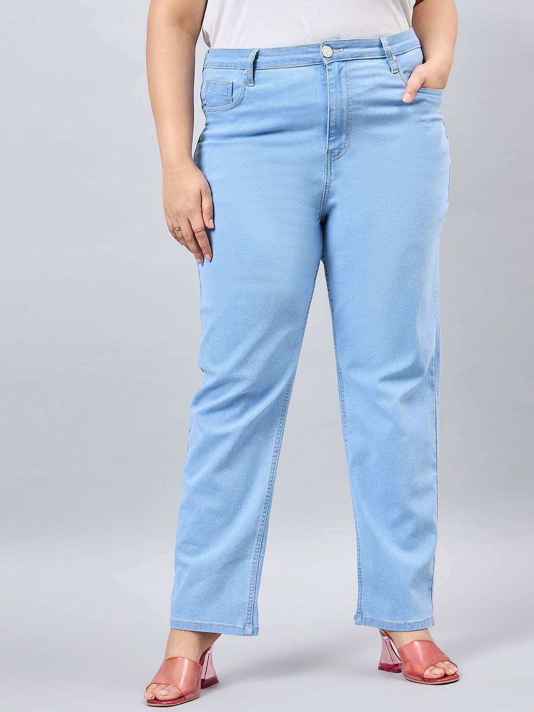 Style Quotient Women Plus Size Light Blue Straight Fit High Rise Stretchable Denim Jeans - view 1
