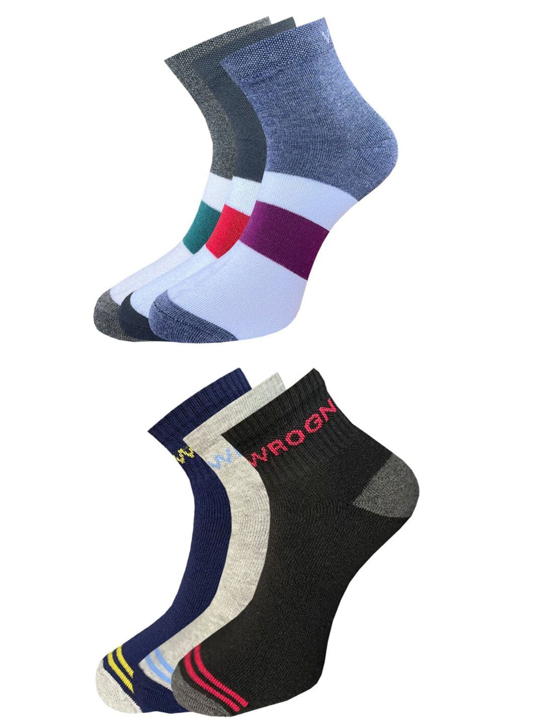 WROGN Men Pack Of 6 Patterned Anti Microbial Ankle Length Socks - view 1
