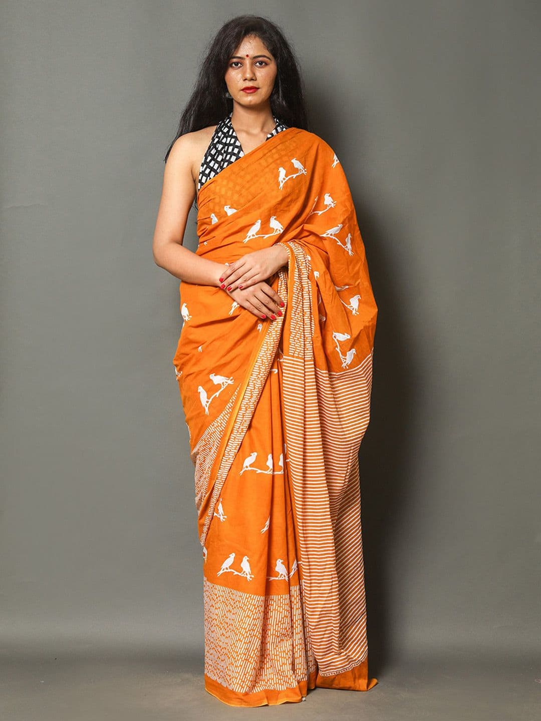 Pinkcity Trade World Geometric Printed Pure Cotton Mulmul Bagru Saree - view 1