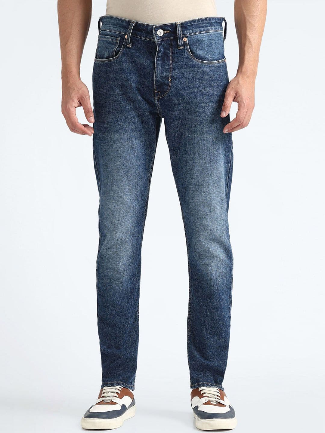 Flying Machine Men Tapered Fit Low Distress Heavy Fade Stretchable Jeans - view 1
