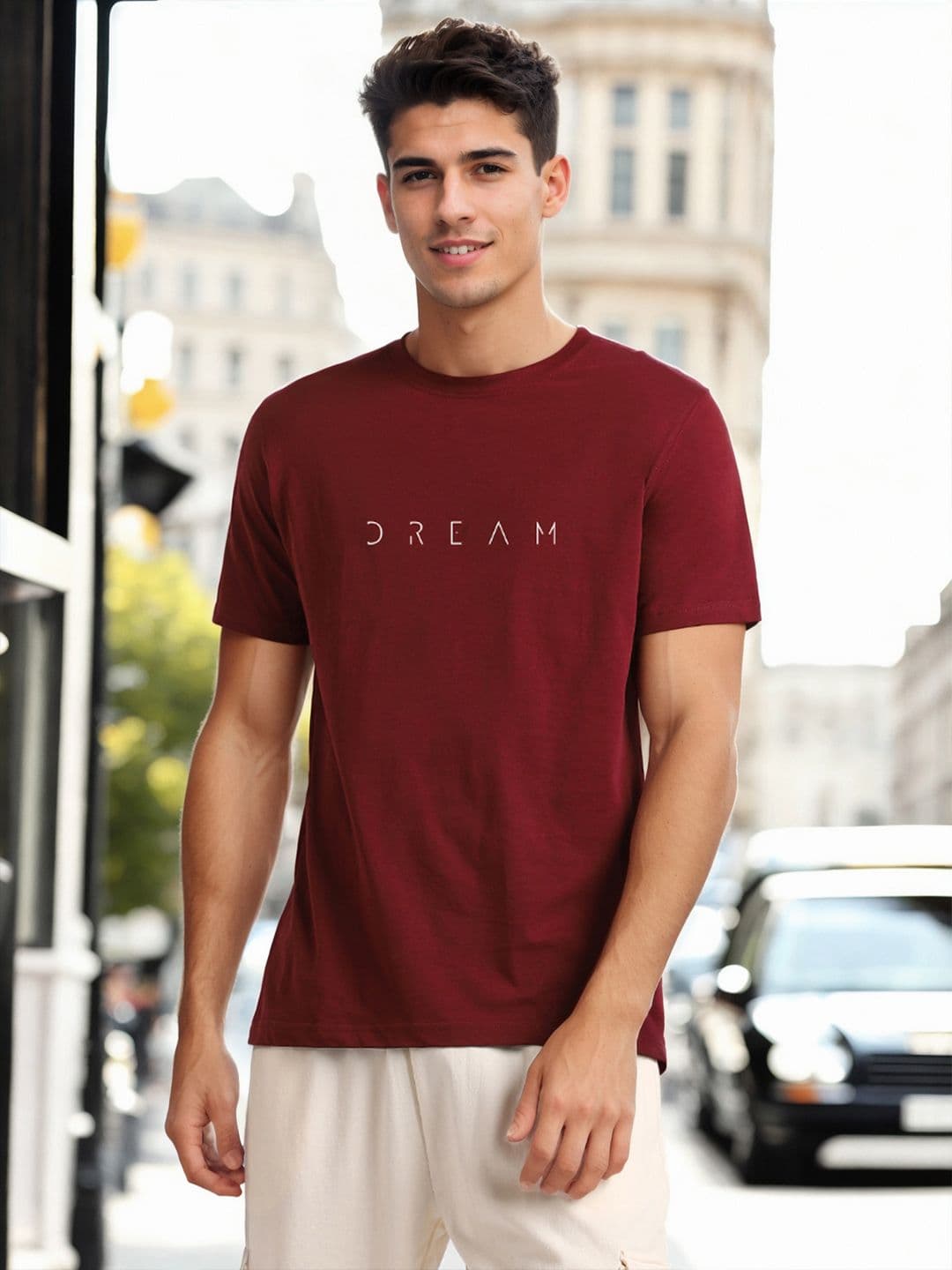 NOBERO Embroidered Typography Cotton Round Neck Short Sleeves T-shirt - view 1
