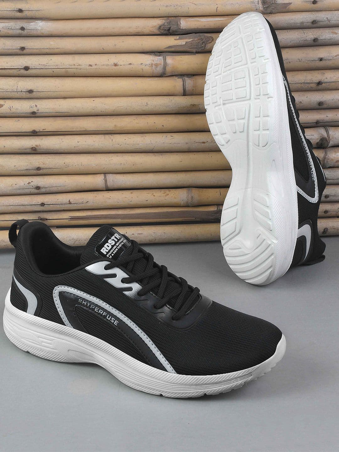 The Roadster Lifestyle Co. Men Black Texture Fly-Knit Lace-Up Running Shoes - view 1