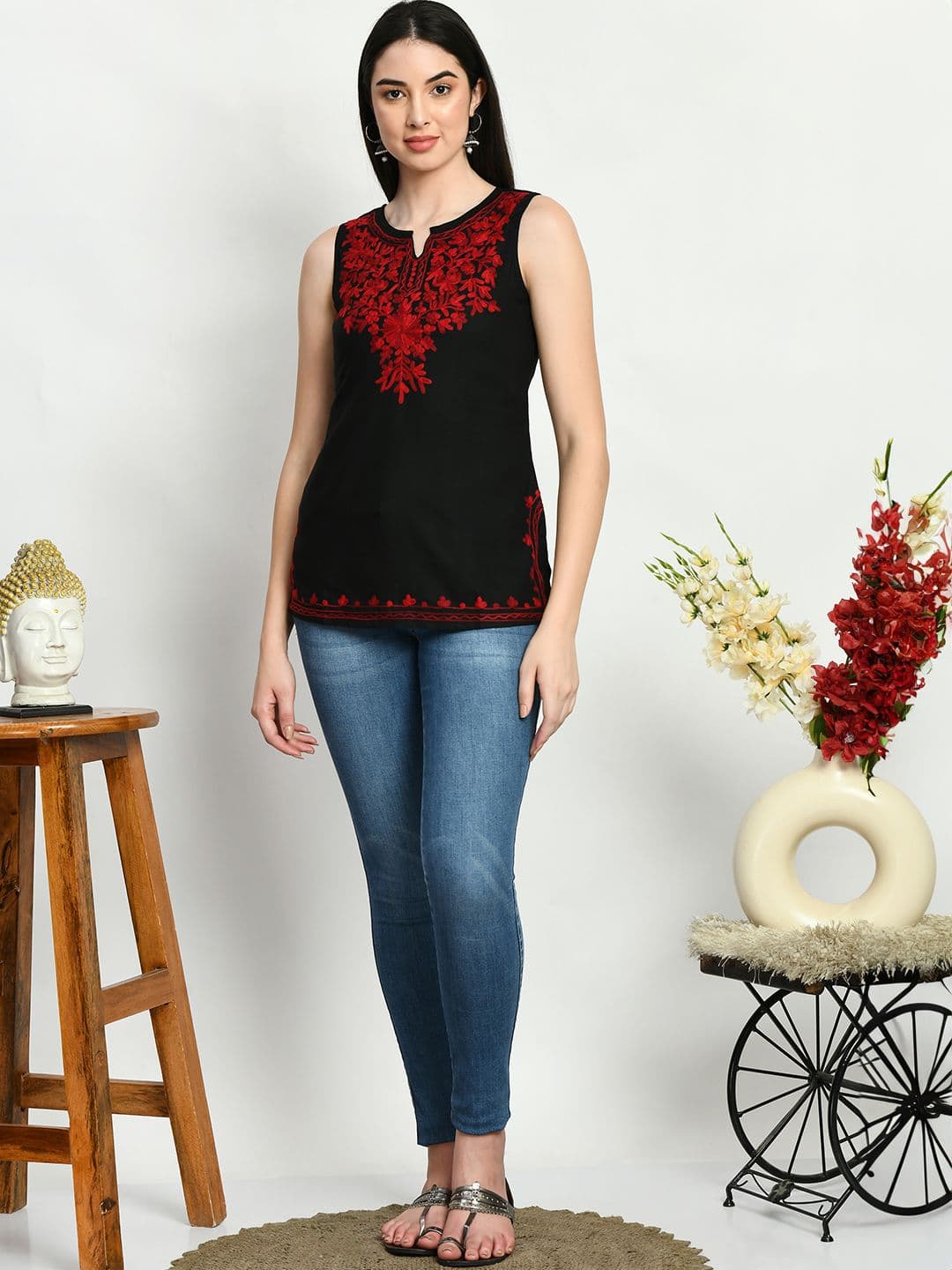 QAZMI Aari Embroidered Sleeveless Kurti - view 1