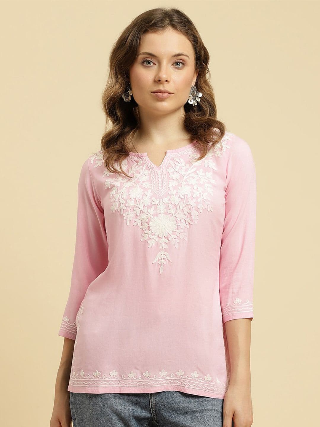 QAZMI Kashmiri Floral Aari Embroidered Kurti - view 1