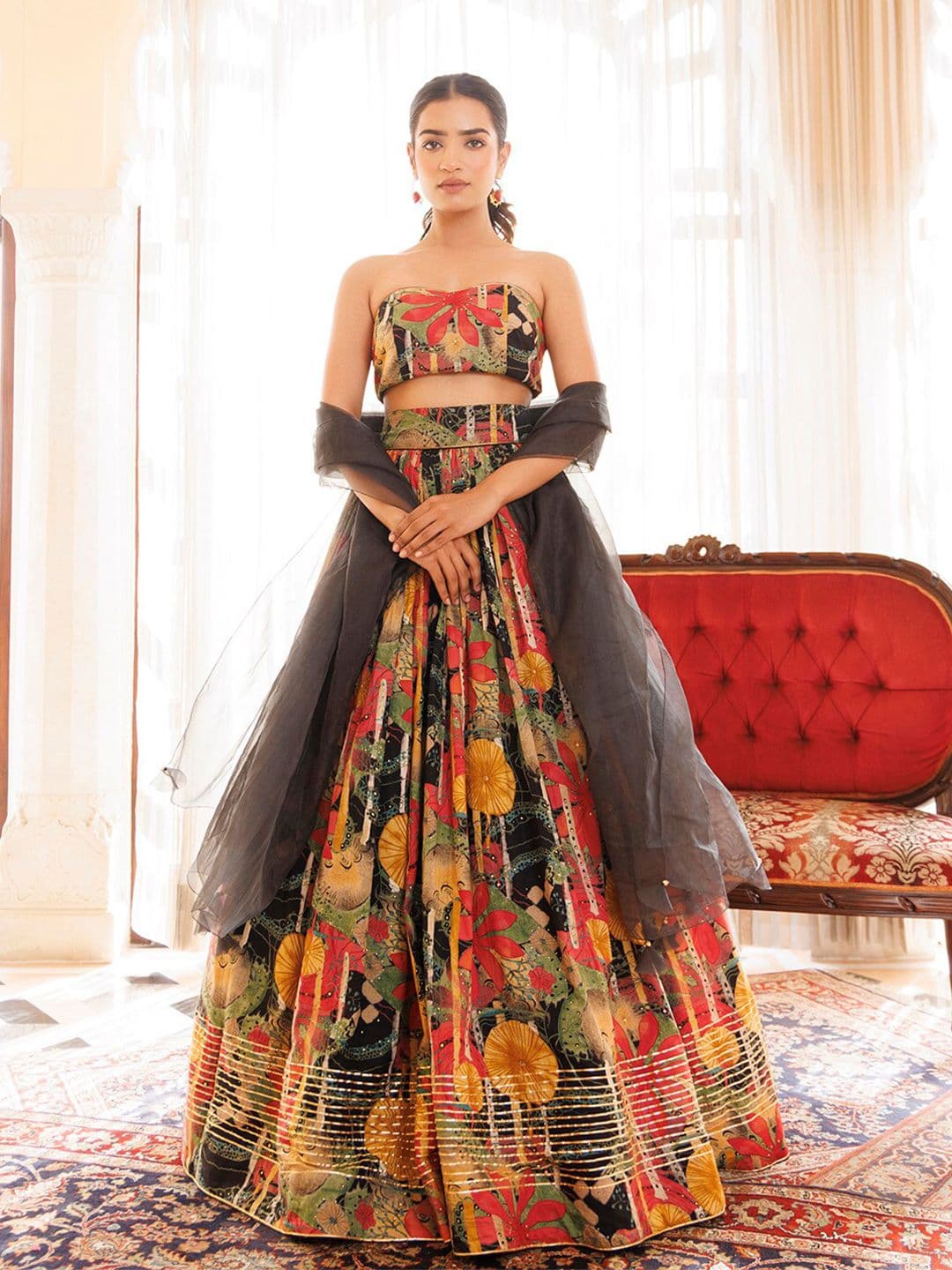 Ragavi Printed Strapless Cotton Ready to Wear Lehenga & Blouse With Dupatta - view 1