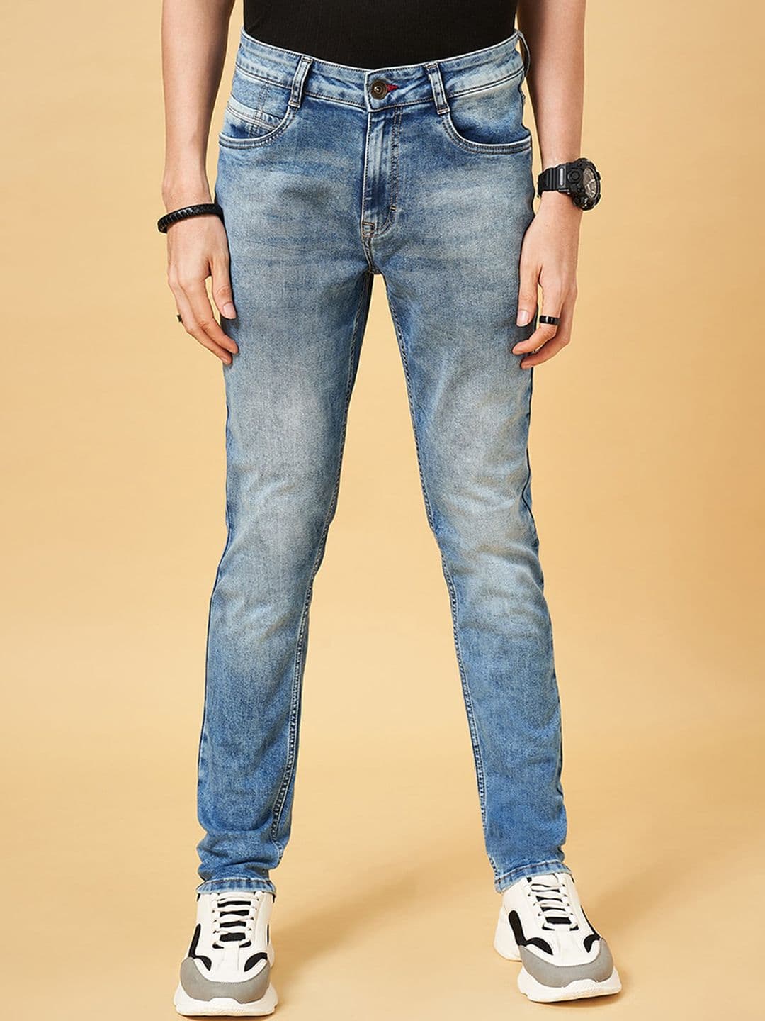 SF JEANS by Pantaloons Men Tapered Fit Clean Look Heavy Fade Stretchable Jeans - view 1