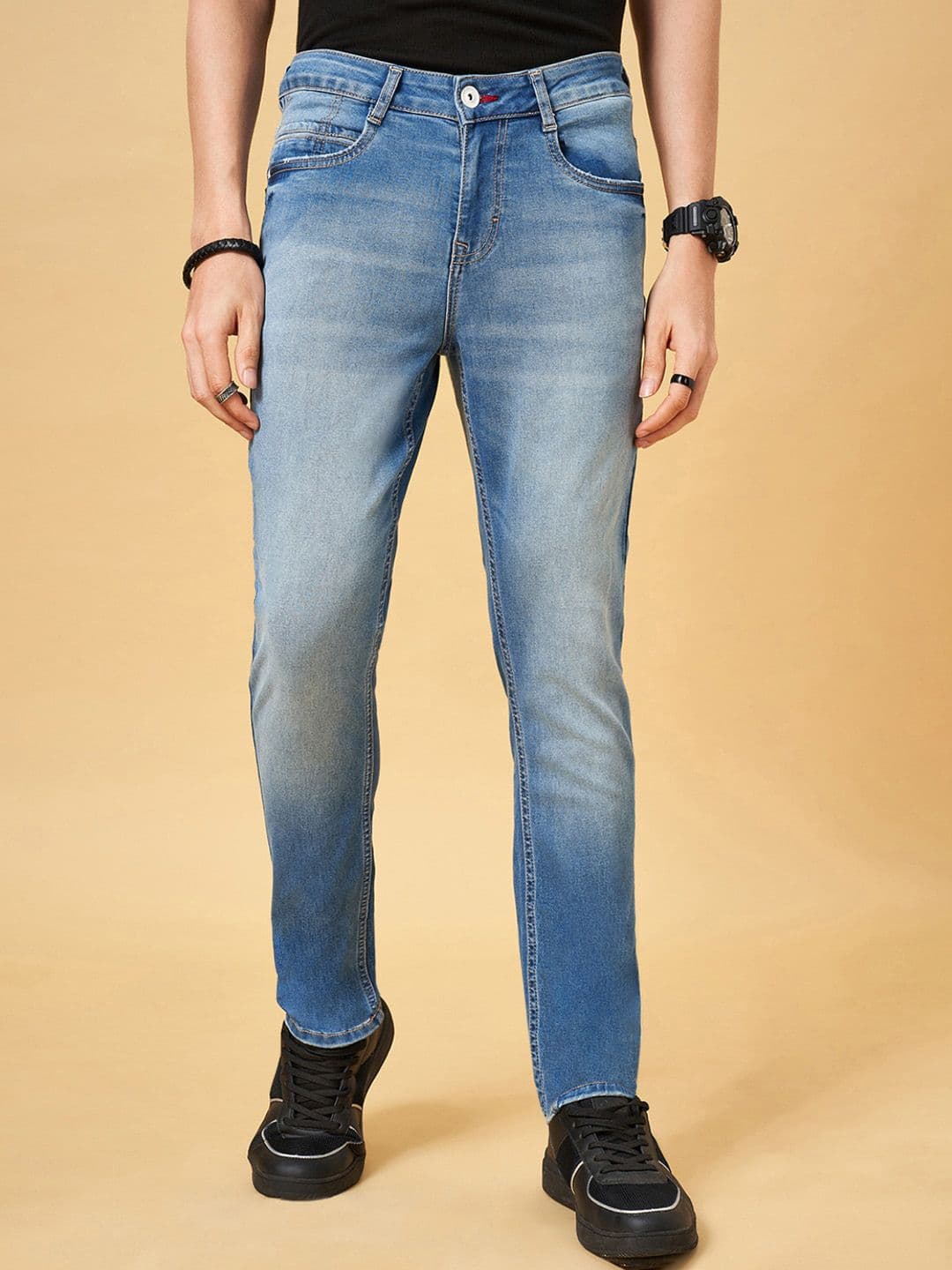 SF JEANS by Pantaloons Men Skinny Fit Heavy Fade Clean Look Whiskers Stretchable Jeans - view 1