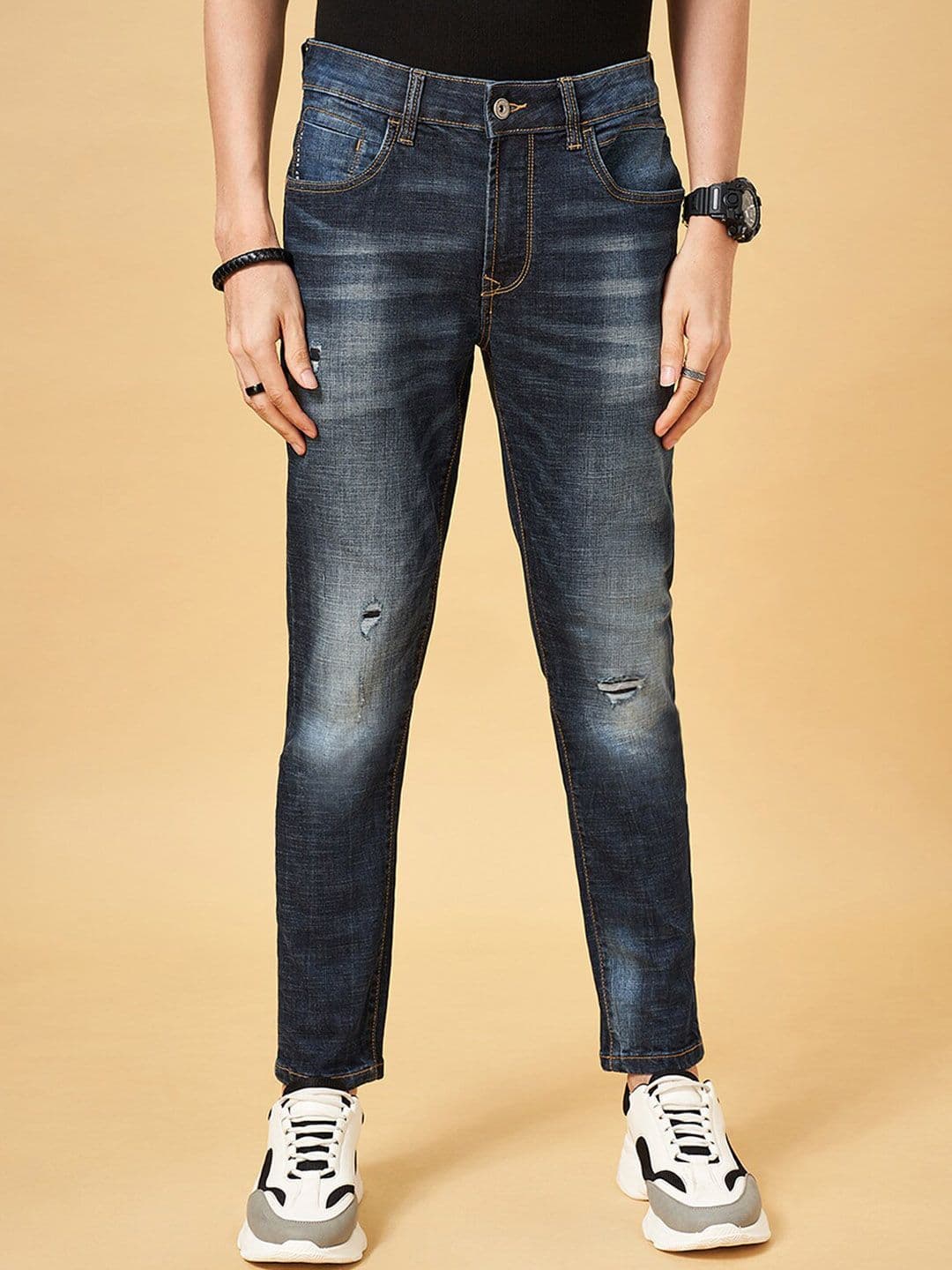 SF JEANS by Pantaloons Men Slim Fit Mildly Distressed Heavy Fade Stretchable Jeans - view 1