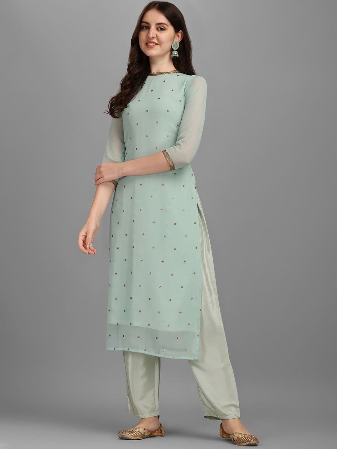 KALINI Sequin Embellished Straight Kurta with Trousers - view 1
