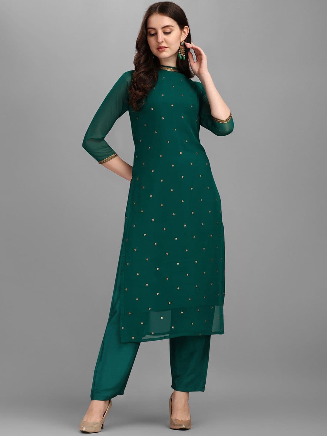 KALINI Floral Embroidered Sequinned Republic Day Kurta With Trouser - view 1