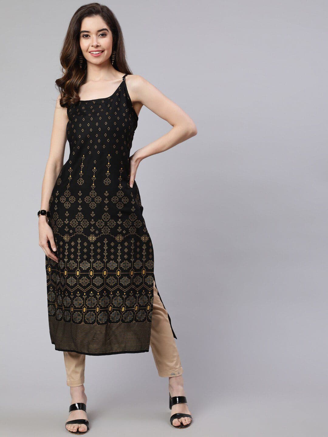 SAK JAIPUR Ethnic Motifs Printed Shoulder Strap Straight Kurta - view 1