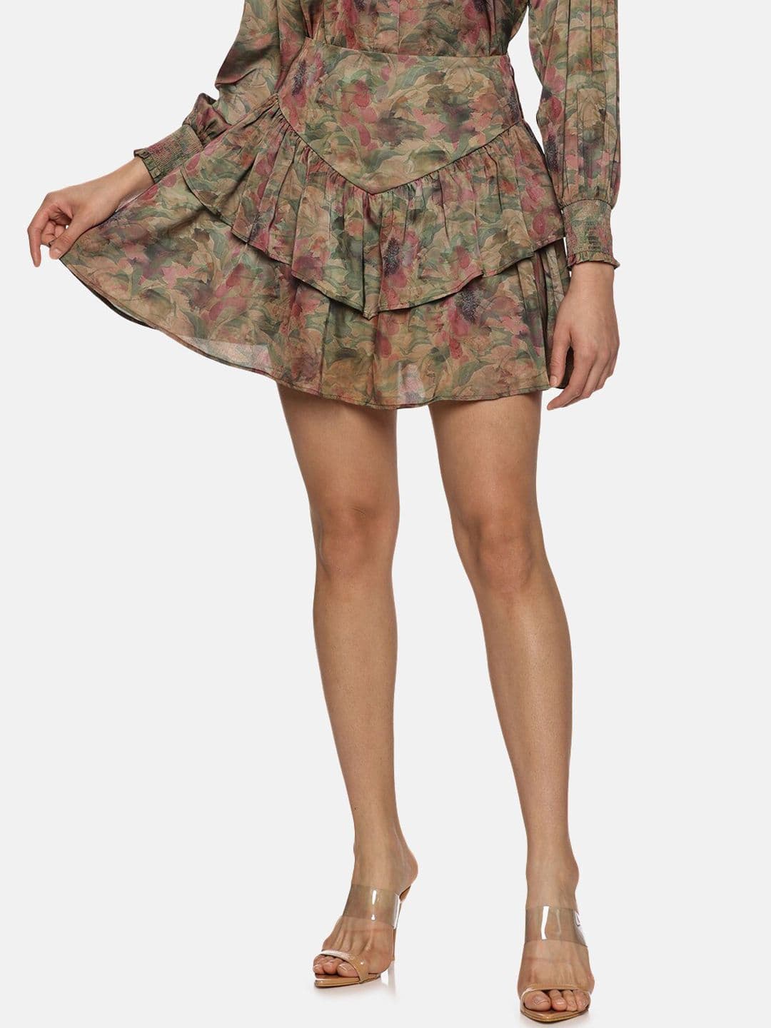 ISU Floral Printed Ruffled Mini Flared Skirt - view 1