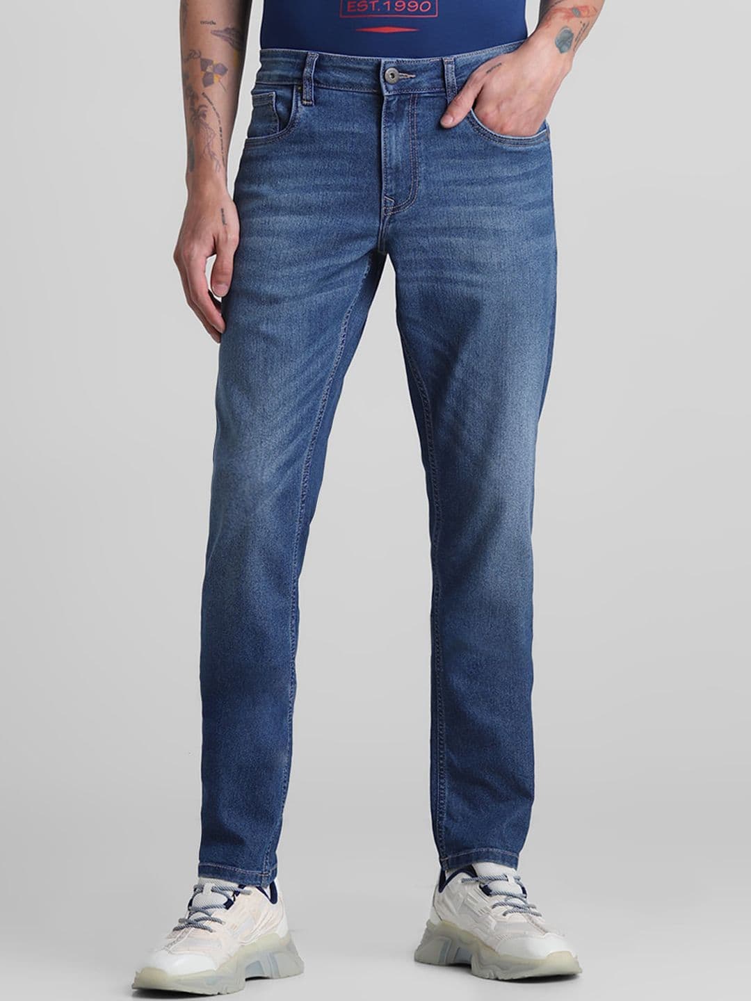 Jack & Jones Men Slim Fit Low-Rise Heavy Fade Stretchable Jeans - view 1