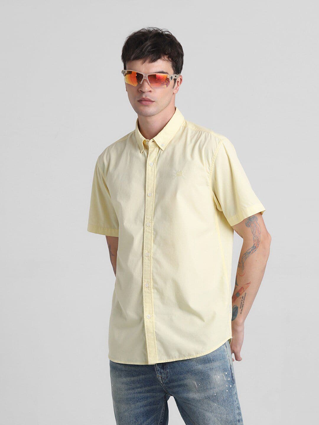Jack & Jones Button Down Collar Short Sleeve Pure Cotton Casual Shirt